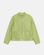 STUSSY CAFE RACER LEATHER JACKET GREEN