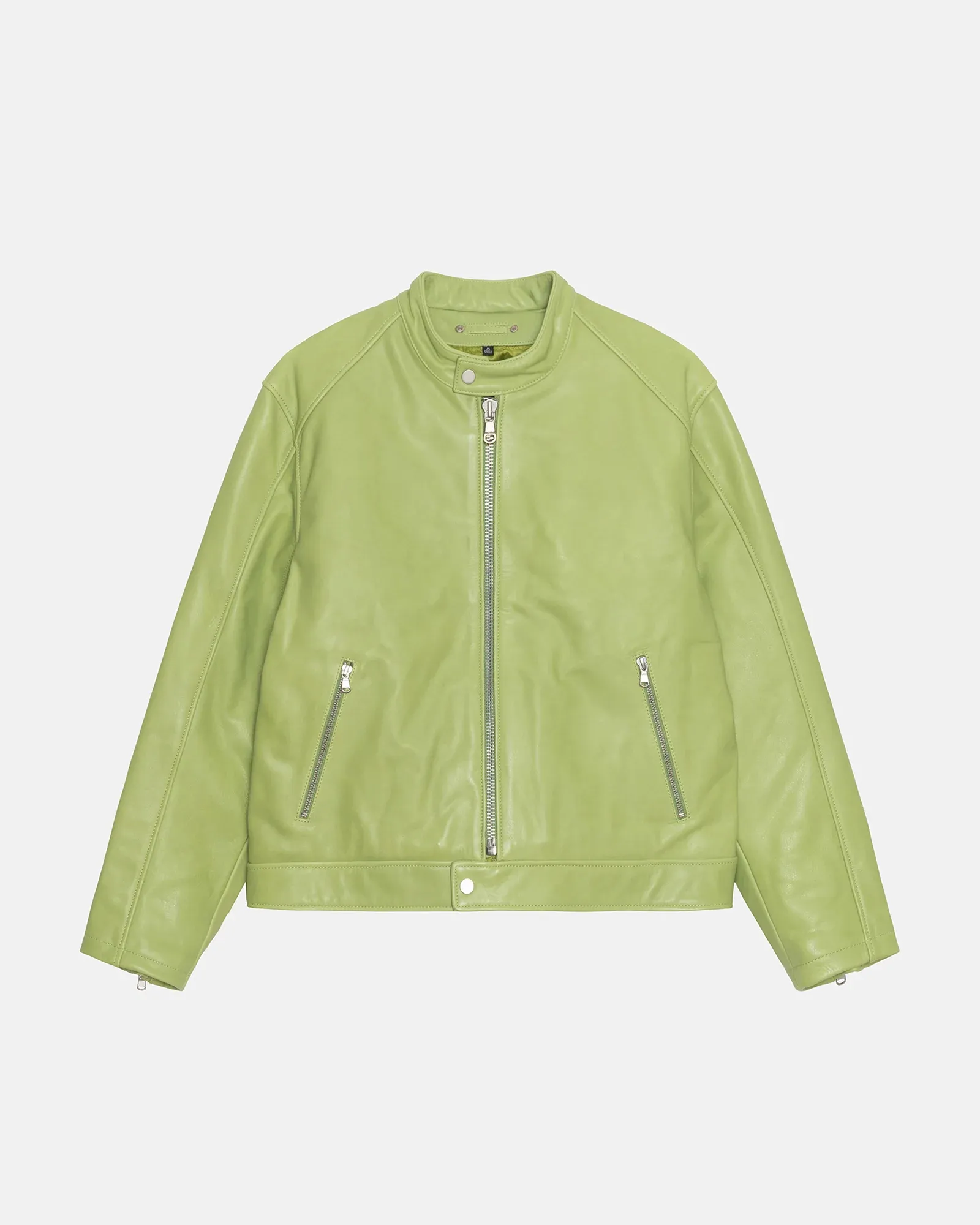STUSSY CAFE RACER LEATHER JACKET GREEN STUSSY CAFE RACER LEATHER JACKET GREEN