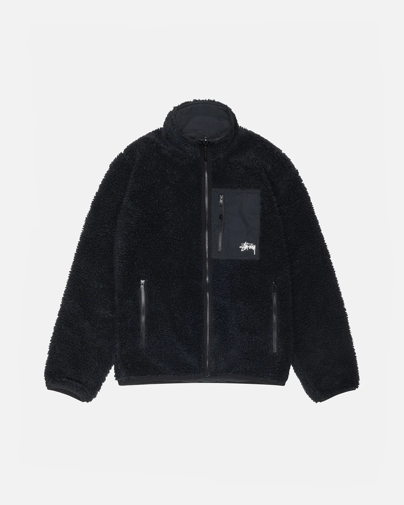 STUSSY SHERPA REVERSIBLE JACKET BLACK STUSSY SHERPA REVERSIBLE JACKET BLACK