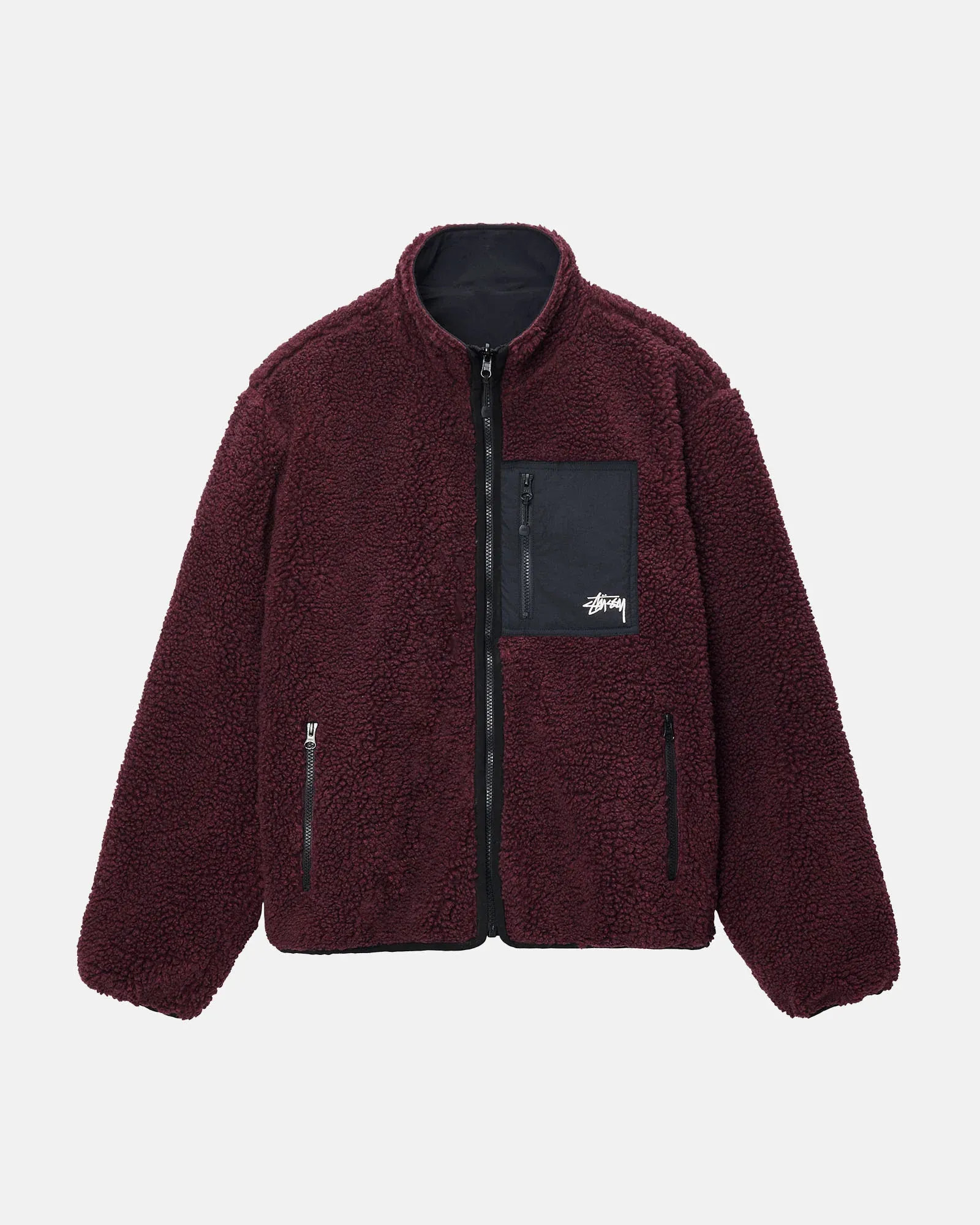 STUSSY SHERPA REVERSIBLE JACKET BURGUNDY STUSSY SHERPA REVERSIBLE JACKET BURGUNDY
