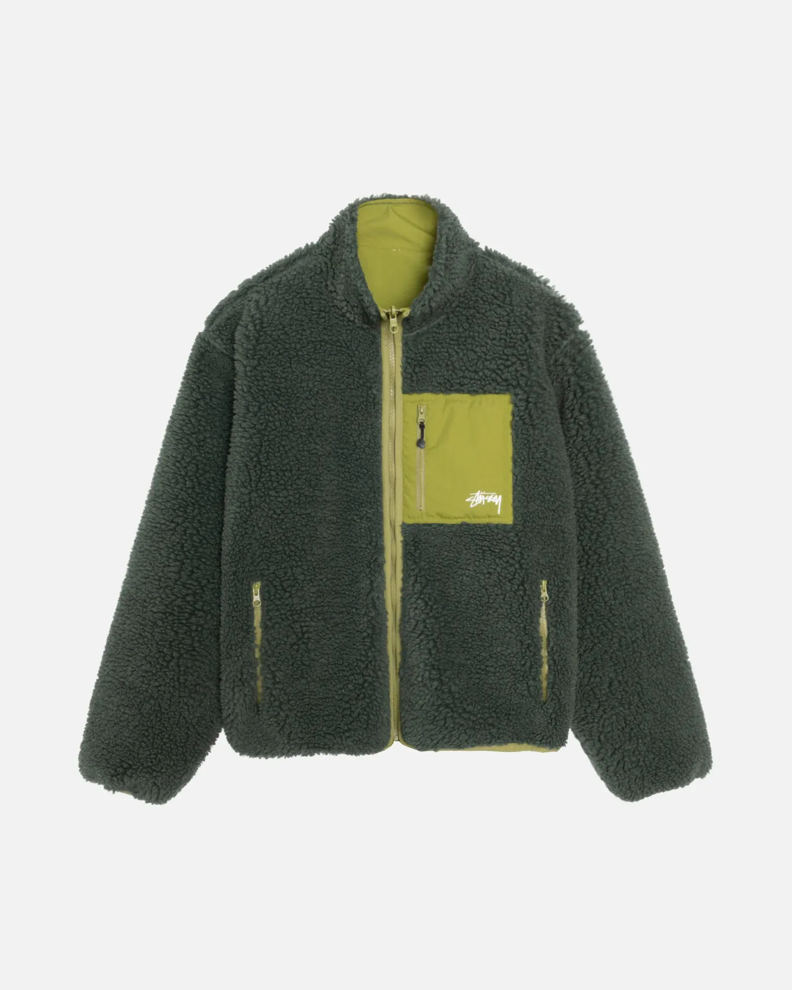STUSSY SHERPA REVERSIBLE JACKET DARK GREEN STUSSY SHERPA REVERSIBLE JACKET DARK GREEN