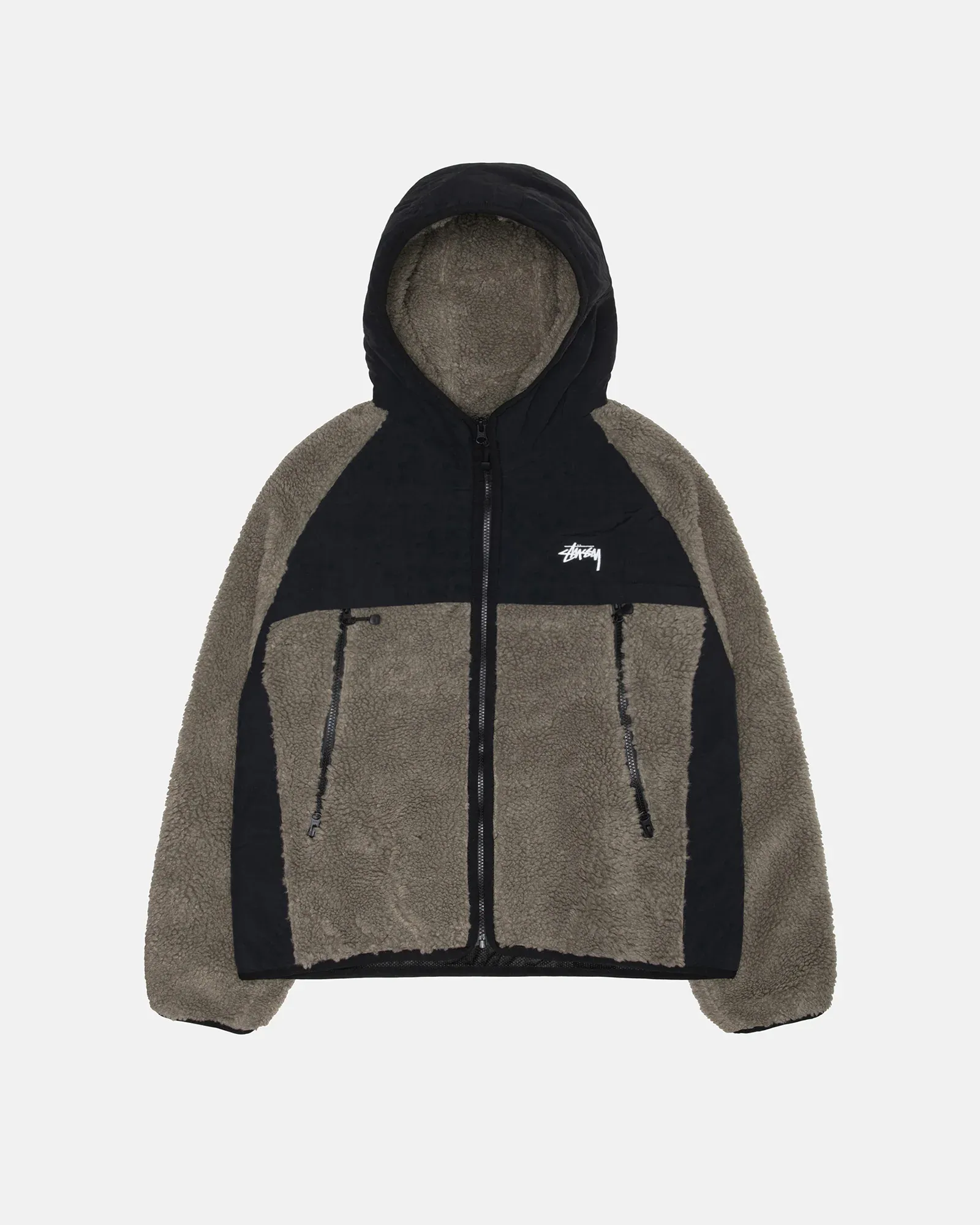 STUSSY SHERPA PANELED HOODED JACKET STONE STUSSY SHERPA PANELED HOODED JACKET STONE